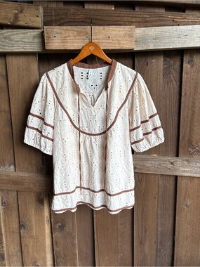 Falechay Ivory Pirate REN Faire Eyelet Peasant Sleeve Blouse